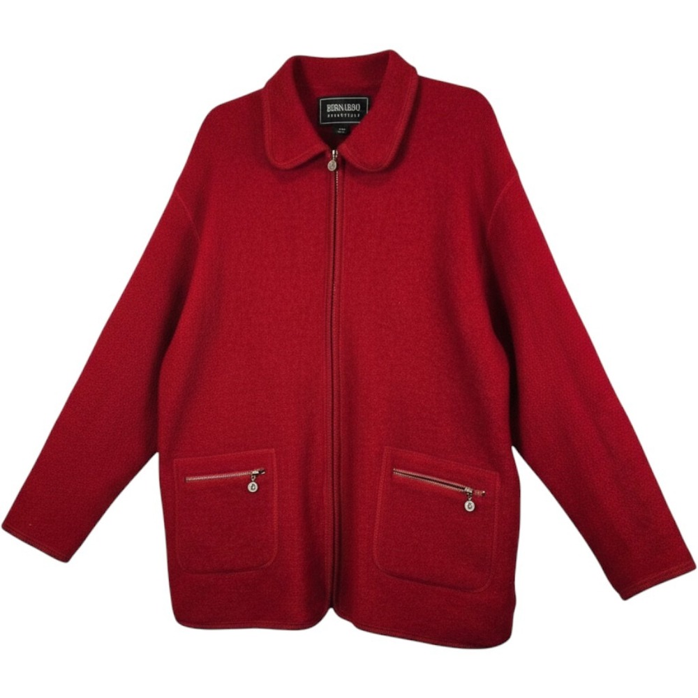 Bernardo Essentials Red 100% Wool Zip Front Jacket Womens XL Boiled Wool Coat